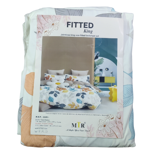 Fitted King Size Leaf Pattern Printed Bedsheet Set 07